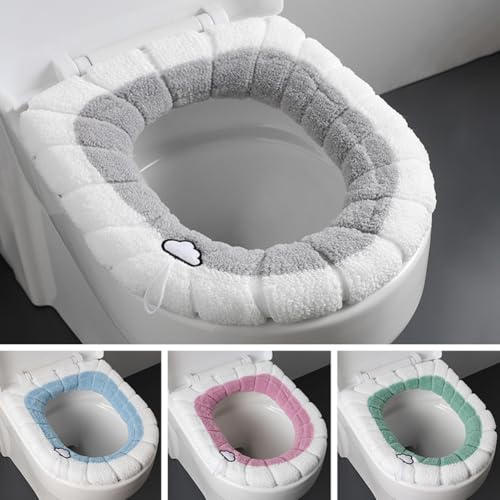 Queerelele 4 Stück Toilettensitzbezug Pads WC Sitzbezüge WC Sitzkissen Plüsch Toilettensitzbezüge Waschbares Toilettensitzkissen für Badezimmer Closestool Mat Seat Case Toilettendeckelbezug Zubehör
