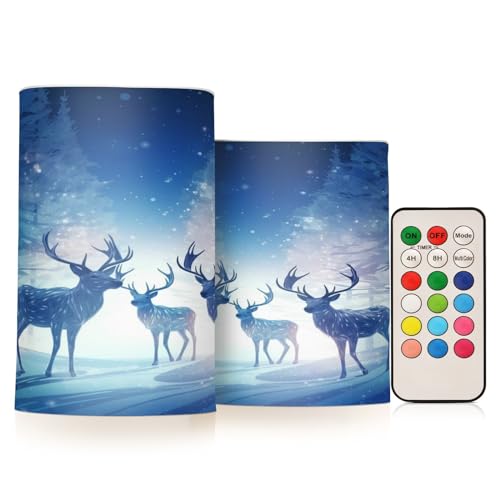 ALAZA Reindeer (7) Flickering Flameless Candles Battery Operated with Remote Timer,Tea Light Candles LED Pillar Votive Candles Set of 2 for Outdoor Indoor Decorations