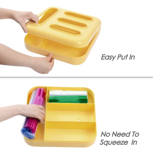 Datoua Ziplock Bag Storage Organizer, Acrylic Kitchen Drawer Baggie Box, Plastic Bag Organizer For Ziploc, Solimo, Hefty, Glad, Compatible With Gallon, Quart, Sandwich, Snack Variety Size Bag (Yellow) #TOP3