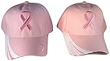 Set Of 2 Breast Cancer Awareness Pink Ribbon Baseball Caps Hats / Pink on Pink