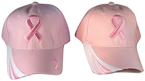 Y&W Headwear Set of 2 Breast Cancer Awareness Pink Ribbon Baseball Caps Hats/Pink on Pink