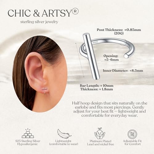 Image of CHIC & ARTSY 925 Sterling Silver Half Hoop Earrings for Women, Small Huggie Hoops Set with Ball Bar Star Moon Cross & Pearl, Lightweight Comfort Fit Everyday & Sleep Earrings