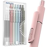 InkSlick 9 Pack Black Ballpoint Pens - 1.0mm Medium Point Smooth Writing Black Ink Ball Point Pens Long Lasting Retractable Fidget Pens for Adults, Men, Women, School, Office (6 Pens & 3 Refills)