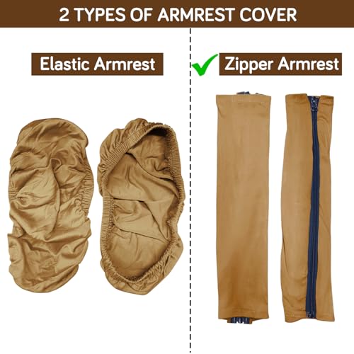 Image of HOKIPO 'SereneSolids' 140 GSM Armrest Covers for Office Chair (Zipper Style), 1 Pair, Camel (AR-5934-CML)