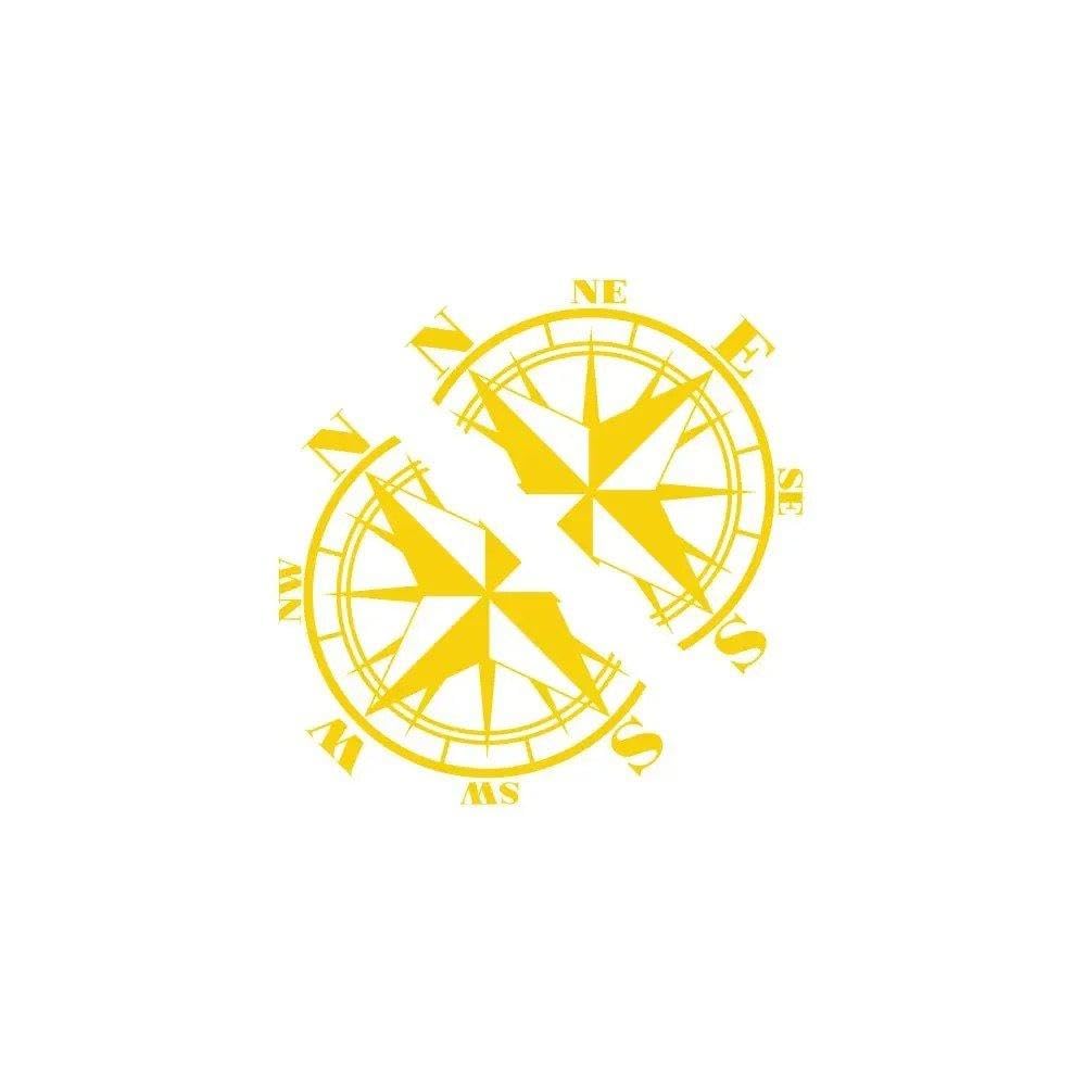 2PCS Car Side Body Stickers Auto Body Vinyl Compass Decals(Glossy Yellow)
