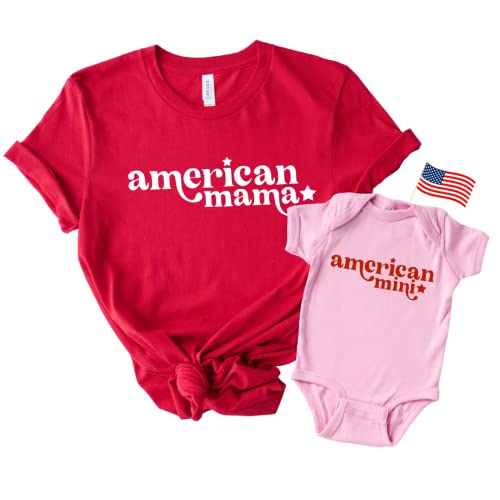 All American Mama Mini 4th of July Mommy and Me Matching Tshirts, Mother Daughter 4th of July Outfits, Fourth of July Matching Mom and Son Shirts, Mommy and Me Fourth of July Outfits Matching.