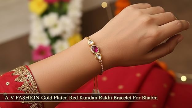 Image of Elegant Traditional Gold Plated /Rakhi Combo Of 1 Piece for Men and Women /brother /sister /bhabhi Kundan Stone combo set (Same as Shown In Image)