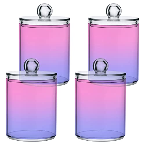 Luxury Purple Pink Qtip Dispenser Apothecary Jars Bathroom Qtip Holder Storage Canister Plastic Jar 10 Oz for Cotton Ball Swab Round Pads Floss 4pcs