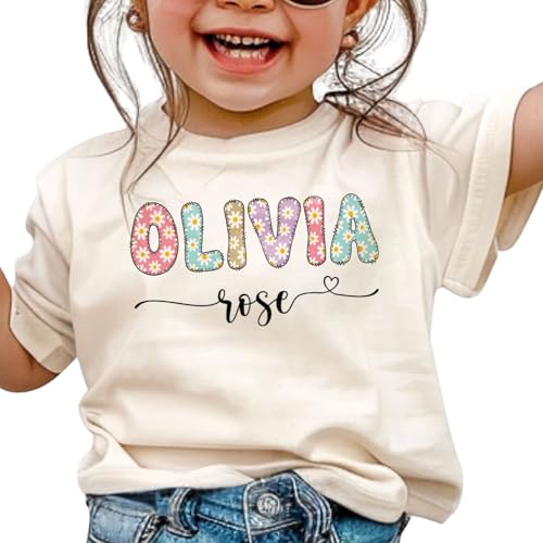 Personalized Kids Name with Daisies T-Shirt Back to School, Toddler Girl First Day of School Tee Floral Kindergarten Shirt with Name Kindergarten Pre-K 1st Grade 2nd Grade