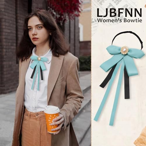 Image of LJBFNN Womens Bow Tie, Clip on Bow Ties Pre Tied Bowtie for Women Girls Ribbon Rhinestone Bow Tie for Shirt Uniform Wedding