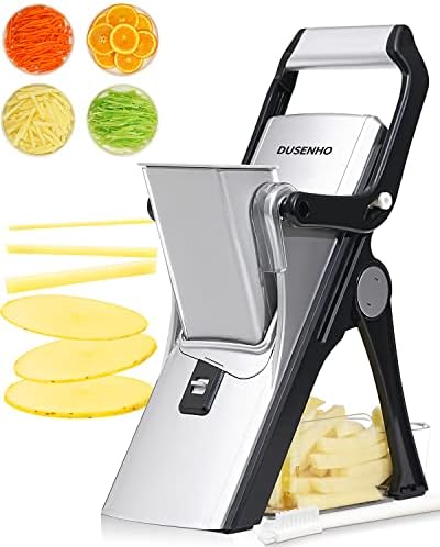 Mandolino Affettatrice Pieghevole Per Verdure - Salvaspazio Multifunzione Con Protezione Mani - Lama Regolabile Per Fette E Julienne - Verde