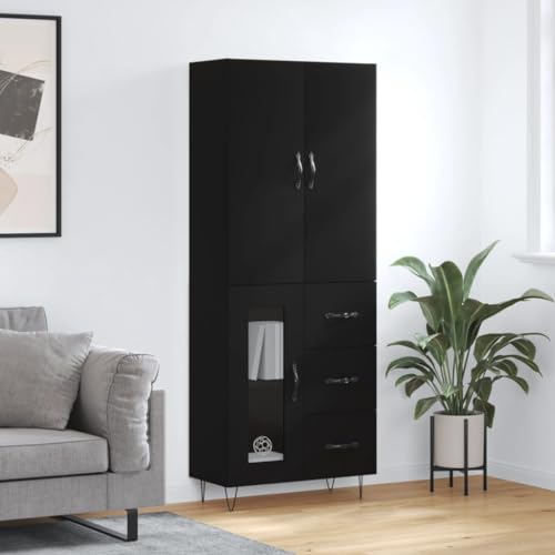 DYRJDJWIDHW aparador Cocina,Muebles Comedor,aparador Estrecho,Aparador Alto Madera contrachapada Negro 69,5x34x180 cmAdecuado para cocinas, Salones pasillos