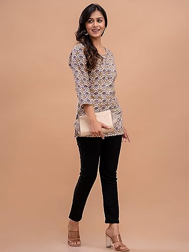 Image of feranoid Women Cotton Printed Straight Short Kurti