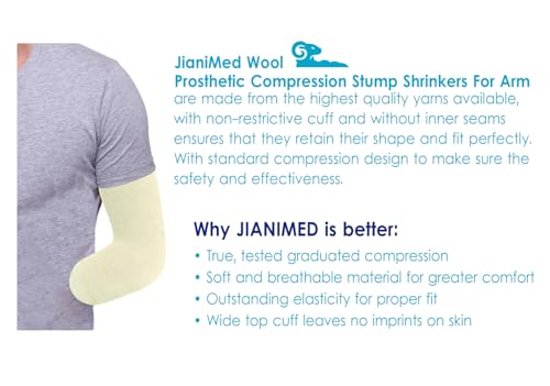 Image of Wool Prosthetic Stump Shrinkers for Arm-Below Elbow -Short, Compression, Warmth, Amputee arm sleeve, 20-30, Taiwan Excellence S /M