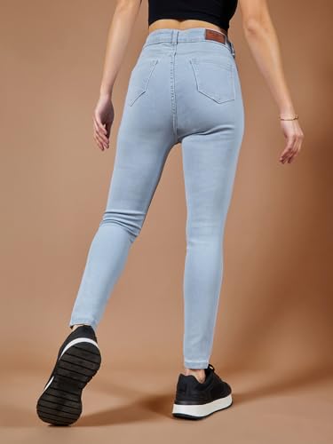 Image of Miss Chase Women's Skinny High Rise Cropped Fringed Hemline Detailing Stretchable Denim Jeans