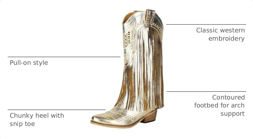 Image of Fringe Cowboy Boots for Women Wide Calf Embroidered Tassal Cowgirl Boot Knee High Snip Toe Pull On Western Shoes