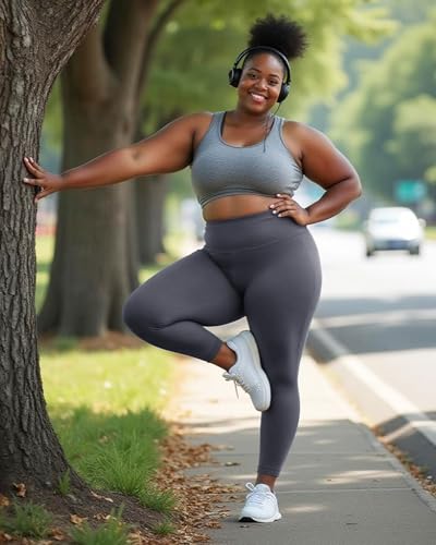 Image of Plus Size Leggings for Women - High Waisted Black Tummy Control Super Soft