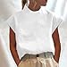 Cotton Linen Shirts for Women Summer Casual High Neck Cap Sleeve Tops Tee Trendy Soft Comfy Business Work Blouses White