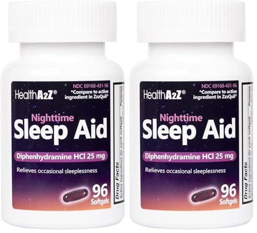 Image of HealthA2Z Sleep Aid, Diphenhydramine HCl 25mg Softgels, Supports Deeper, Restful Sleeping, Non Habit-Forming (96 Softgels) (Pack of 2)