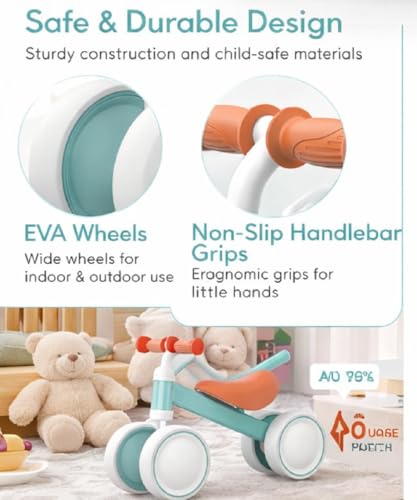 Image of EXVITO Kids Balance Bike for Toddlers 1-3 Years, No Pedal Training Bicycle, 4 Wheel Toddler Bike, First Baby Balance Ride-On Toy, Adjustable Seat, Stable & Safe Indoor Outdoor Riding Toy
