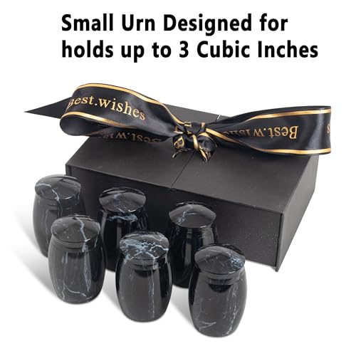 Image of Black Small Marble Finish Keepsake Urn for Human Ashes Set of 6 | Mini Metal Cremation Urn for Human or Pet Ashes - Small Memorial Urns with Velvet Bag - A Perfect Tribute & Gift for Families