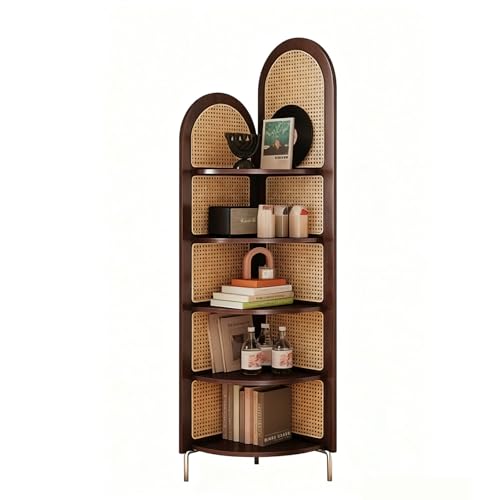 Eckregal mit 5 Ebenen, 183 cm hoch, Rattan, rustikales Bücherregal...