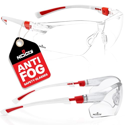 NoCry Safety Glasses with Clear Anti Fog Scratch Resistant Wrap-Around Lenses and No-Slip Grips, UV Protection. Adjustable, White & Red Frames (10 pack) by NoCry - Used condition - US$82.66