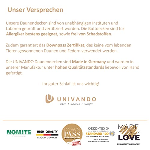 Univando Neue weiße Daunen Bettdecke- Made in Germany Baumwollhülle - Daunendecke - 100% französische Daunen Downpass - Ökotex - Nomite, Wärmegrad:medium Ganzjahresdecke, Größe:135 x 200 - Image 8