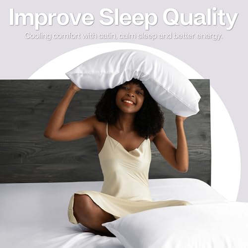 Image of MR&HM Satin Pillowcase for Hair and Skin, Silk Satin Pillowcase 2 Pack, King Size Pillow Cases Set of 2, Silky Pillow Cover with Envelope Closure (20x40, White)
