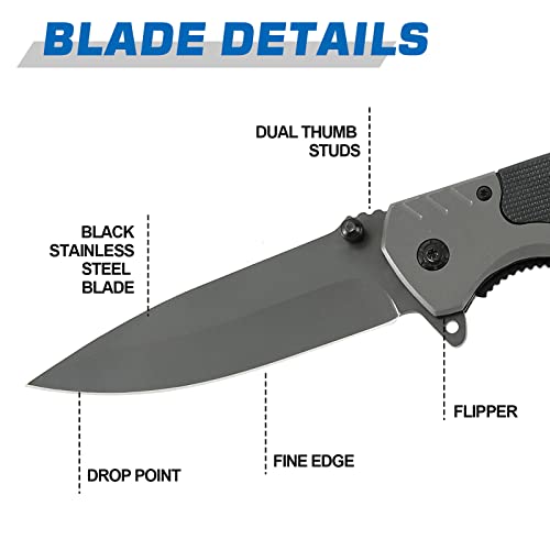 TOPOINT Folding Pocket Knives, EDC with Seatbelt Cutter,Glass Breaker, Bottle Opener, Multi-Function Emergency Tool for Men Women (Sliver) - Thumbnail 2