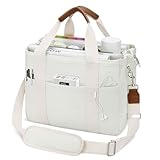 KKXIU Oversize Canvas Tote Bag for Women with Zipper and Compartments Crossbody Work Bible Messenger Purse Bag With Pockets - Beige
