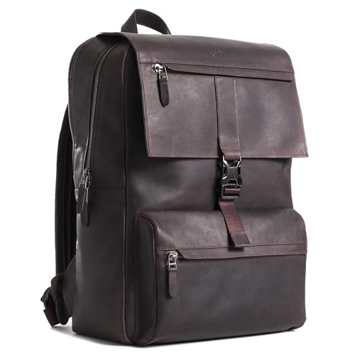 Leather Backpack for Men & Women, Classic Dark Brown - Handcrafted Top Grain Leather vintage backpack with 17-Inch Laptop Sleeve - Lightweight, Stylish & Durable for Business, Travel & Everyday Use