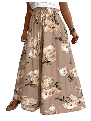 Women's Plus Size Floral Palazzo Pants Elastic High Waist Wide Leg Boho Vacation Long Trousers