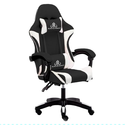 Silla Gamer, Silla de Juegos de computadora, Respaldo ergonómico y Ajuste de Altura reclinable, balancín Giratorio con reposacabezas y Almohada Lumbar, Estructura Rigida, Silla E-Sports (Negro/Blanco)
