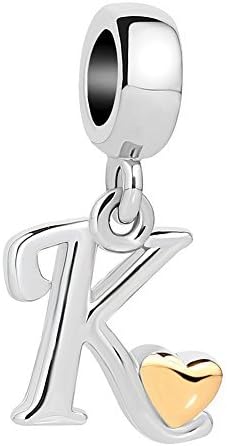 QueenCharms - Abalorio de letra con detalle en forma de corazón dorado letras de la A a la Z para brazaletes y collares