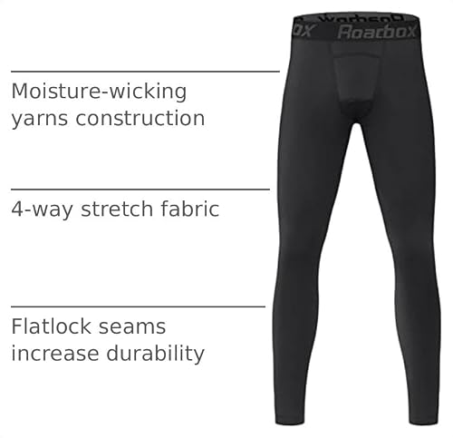 Roadbox Boys Compression Pants Youth Quick Dry Spandex Tights Leggings for Running Football Basketball Black