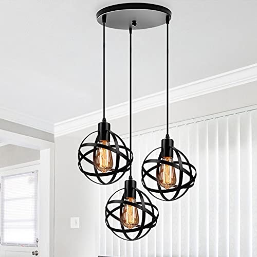 Candelera de colgantes industriales retro de 3 luces con acabado vintage premium
