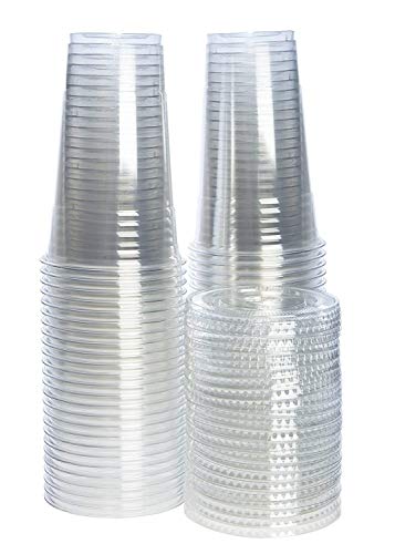 Comfy Package [100 Sets - 24 Oz.] Crystal Clear Plastic Cups With Flat Lids #TOP6