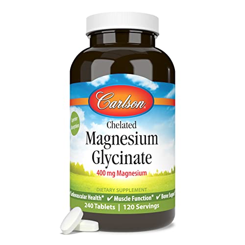 Carlson - Magnesium Glycinate, 200 mg, Superior Absorption, Heart Health, Muscle Function, Bone Support, 240 Tablets - Thumbnail 5