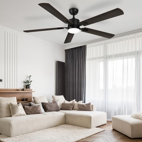 DWVO 60 Inch Smart Ceiling Fan with Light and Remote & APP Control, Modern Black Ceiling Fans with Reversible 6 Speeds Quiet Motor, 3 Color Dimmable, Memory Function, for Bedroom, Outdoor, Indoor