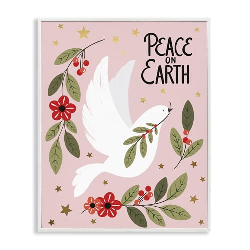 Peace on Earth Dove Floral Holiday, 24 x 30 Inch Framed Giclée Print
