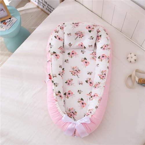 Image of Gaoxianglin Nest Sleeper Pillow with Cotton Cover, Soft Lounger Pillow Snugly Fit Infant Lounger for Baby Infant Removable Slipcover-Pink crabapple