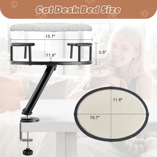 IFNOW Cat Desk Bed - 360°Rotation, Cat Bed for Indoor Pet Supports 42 lbs, Elevated Desk Pet Perch for Work, Desktop Attachment Perch for Home Office, Cat's Beds Kitten Furniture Accessories