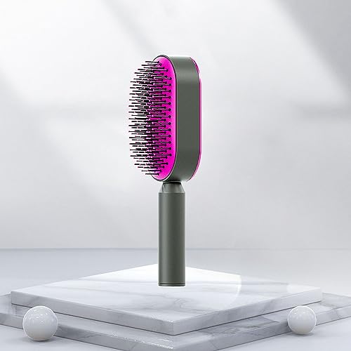YUYTE Self Cleaning Hair Brush, Paddle Detangling Hairbrush Hair Comb for Women Scalp Massage Rounded Comb - Image 3