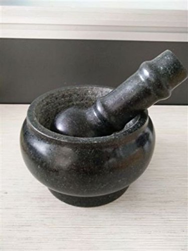 'Mortar & Pestle 12cm Dia 14cm Hight pestle 15x6.4cm long Natural cut Granite