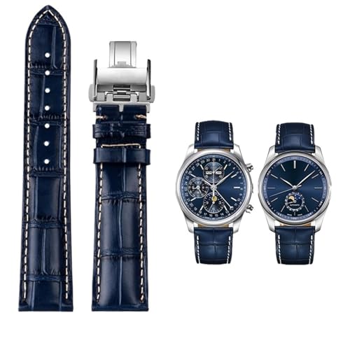 Bracelet en cuir Longines Master Collection L2.673 bleu marine et boucle argent