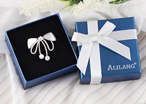 Image of Alilang Cubic Zirconia Bridal Natural Seashell Bowknot Brooches Pins Crystal Rhinestones Vintage Women Accessory
