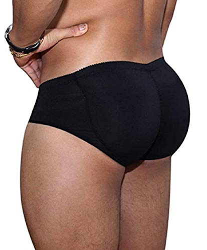 MINASAN Calzoncillos de Hombre con Relleno Butt Lifter Ropa Interior Push Up Calzoncillos de Levantamiento de Glúteos, Negro , S