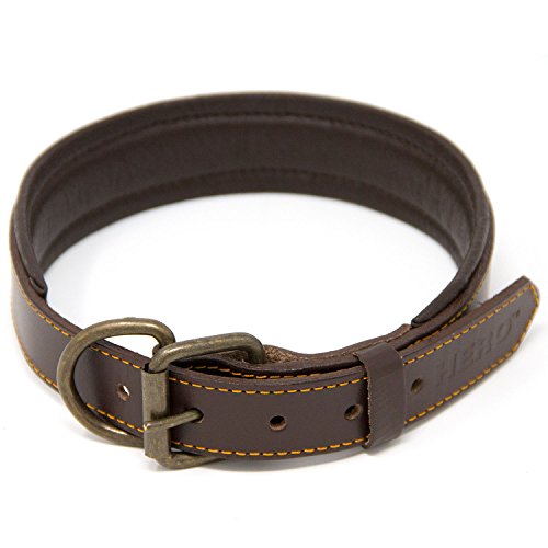 Hero Leather Genuine Padded Leather Dog Collar (Large, Brown)