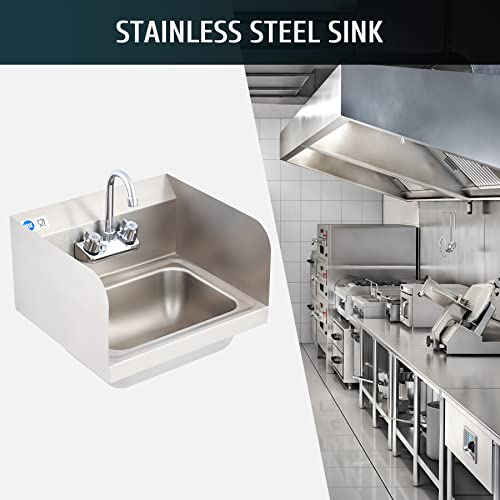 WILPREP Commercial Hand Wash Sink, NSF Stainless Steel Commercial Utility Sink with Gooseneck Faucet and Strainer, 17x15 Inch Wall Mount Kitchen Sink for Restaurant Bar RV Bathroom Laundry Room